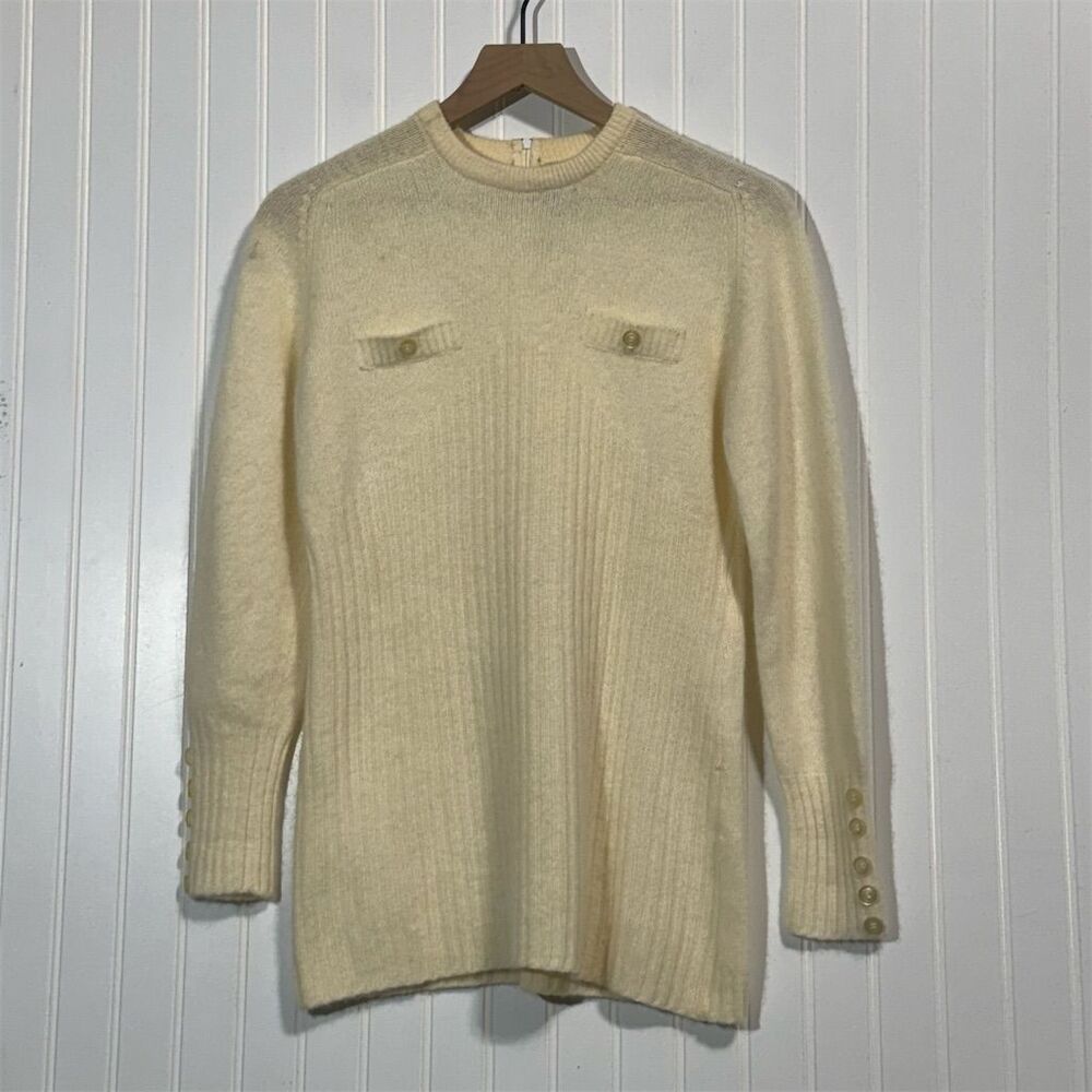 Vintage Jonathan Logan‎ Wool Angora Tunic Sweater Cream 60s 70s Hong Kong Mod